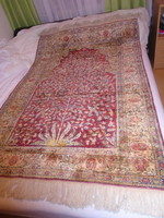 Beautiful old hand-knotted Oriental origin Kayseri silk carpet with a tree of life bird motif