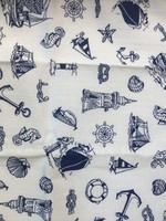 White and blue textile napkin with sailing, boat pattern, small cloth l