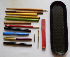 Old fountain pen rotring, windsor, ink, ink, pen, papier-mâché pen holder, pen nib ~ 13 pcs