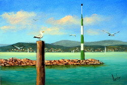 Lantos György: Sirályok a Balatonnál 20x30 cm