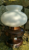 Antikolt réz asztali lámpa üveg burával
