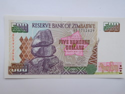 Zimbabwe 500 dollár 2001 UNC Ritka!