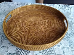 Basket-woven serving tray with tongs on both sides, real retro eco design!