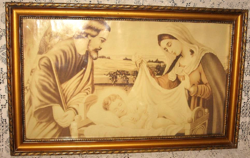 Old beautiful picture frame with print 28.5 cm x 49 cm