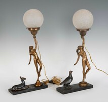 Art deco asztali lámpa párban nő figurával