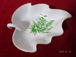 Hollóháza porcelain centerpiece, leaf-shaped, green pattern. Jokai.