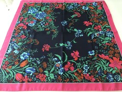 Shawl with bright flowers on a deep blue background, 78 x 78 cm