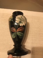 Glass vase with painted flower pattern