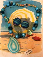 Vintage wooden textile summer necklace clip