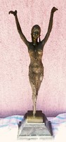 Primadonna. Egzotikus táncosnő szobor Franciaországból, bronz, márvány talapzaton.