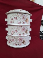 Gyönyörű 3 részes +tetős  virágos  porcelán ételhordó komatál komaszilke porcelán Gyűjtői