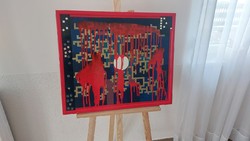 (K) special abstract painting, picture with frame 66x57 cm