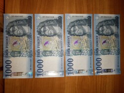 4db 1000 forint hajtatlan bankjegy, 2017, sorszámkövető (DN)