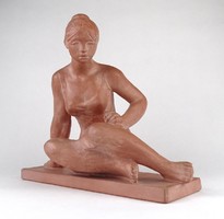 1M832 Jr. Black gauze terracotta seated woman statue 1978