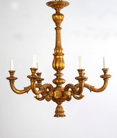 Gilded carved wooden chandelier - with arms decorated with tendrils