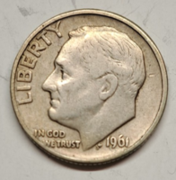 1961. USA ezüst Roosevelt 1 dime F/5