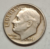 1963. USA ezüst Roosevelt 1 dime F/6