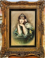 Innocent Ferenc (1859-1934) Bájos ifjú Hölgy c. festménye 75x60cm Eredeti Garanciával!