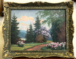 Tordai Székely Mihály (1890-1940):Parkrészlet, kerettel :76 x 96 cm