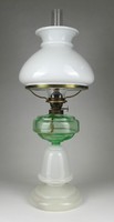 1L918 Antik fújt zöld opálüveg petróleumlámpa burával és cilinderrel 46.5 cm