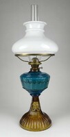 1L916 antique blue and amber glass kerosene lamp with cover and cylinder 46.5 Cm