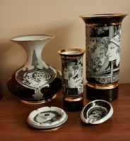 5 darab Szász Endre (30 cm) és Jurcsák vázák, hamusok együtt, hollóházi