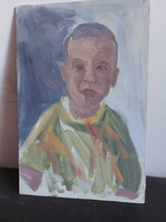 Unsigned painting - little boy - oil or tempera on wood - 498