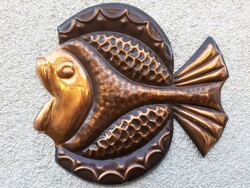 Industrial copper fish, large spectacular wall decoration, 30 x 30 cm