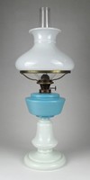 1L977 antique milk white blown glass kerosene lamp with cover and cylinder 47 cm