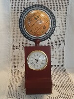 Globe quartz clock made of beech wood with alarm clock