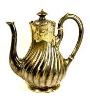 1888 Contemporary antique pewter teapot with coat of arms engraved pattern