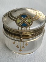Antique art nouveau glass box with gilded metal rim