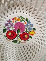 Kalocsai porcelain, openwork pattern, hand painted centerpiece 19 x 4.5 Cm