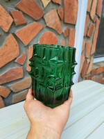 Gyönyörű 13.5 cm magas Vladislav Urban Sklo Union zöld váza Gyűjtői darab mid-century modern