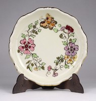 1M863 Pillangós Zsolnay vajszínű porcelán tálka hamutál 12.5 cm