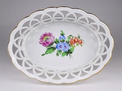 1M860 old openwork Herend porcelain basket with flower pattern
