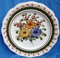 Handmade ceramic wall plate with flower pattern, Austrian, diameter 17.2 cm