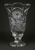 1M886 Régi vastagfalú talpas kristály váza virágváza 22.5 cm