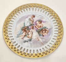 Czech scenic, gilded, openwork porcelain bowl, plate - ep