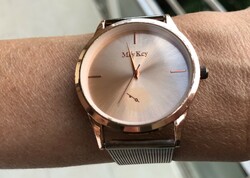 Beautiful mey key rose gold plated large women's wristwatch with fresh battery and metal strap! 37, 8 Cm k.N. Mom!