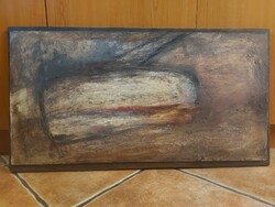 Győri István (1957-), Csónak, festmény, olaj, farost, 35x70 cm+ háttér falap