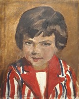 Csíkos inges kisfiú - olajfestmény - gyermekportré (30x37 cm)