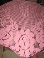 Beautiful vintage hand-crocheted baroque rose pattern antique stained glass lace curtain