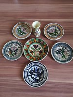 6 Corund small plates and a bowl with a bird in one, from the 1970s-80s