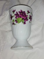 Porcelain stemmed glass with a violet pattern