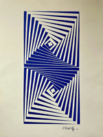 Vasarely victor screen print 50x70 cm. Blue shape