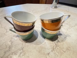 4 db Hollóházi színes porcelán kávéscsésze pótlásnak zöld, narancs, bordó