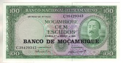 100 escudos 1961 Mozambik felülbélyegzett UNC 2.