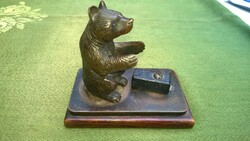 Bronz medve-maci-bronz talpon -szobor, íróasztaldísz, ajándék