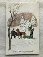 Old Christmas card with drawings - drawing by Miklós Győry -5.